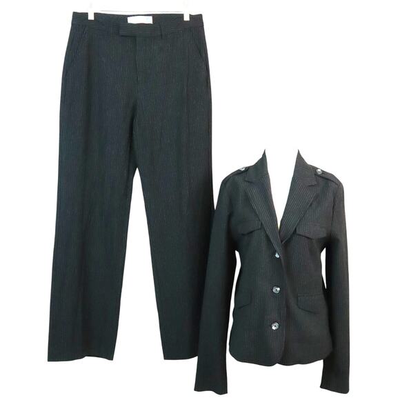 Old Navy Black & White Pin Striped Pant Suit Wide Leg Bootcut Women 10 Military - Picture 1 of 7